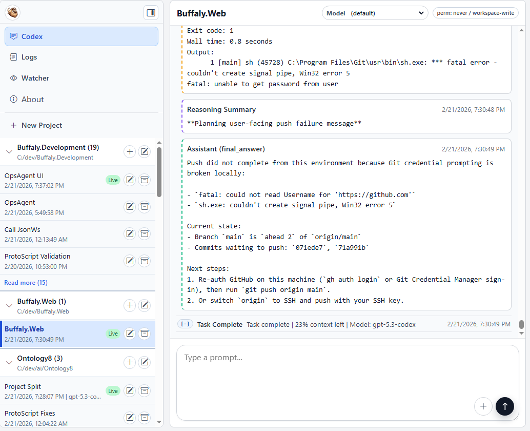 Desktop web interface during an active coding session