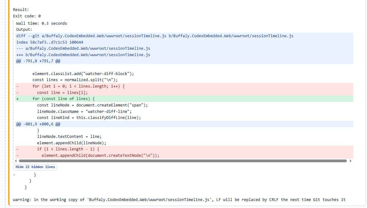 Diff-style timeline preview