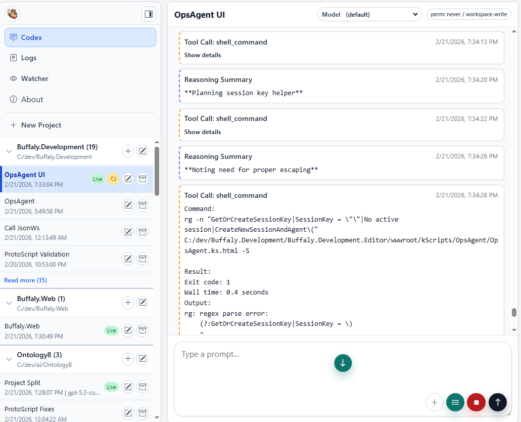 Conversation timeline with assistant and tool entries