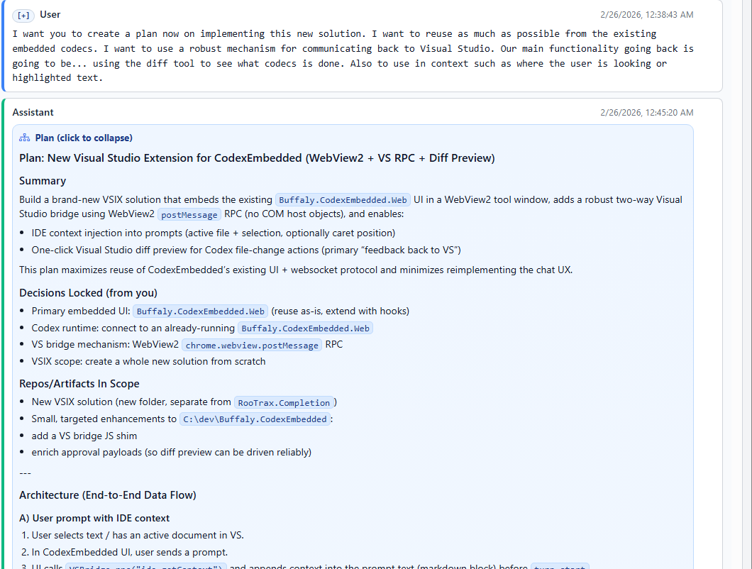 Planning mode completion card
