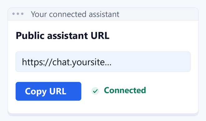 Illustrated step: copy the URL of your connected public assistant.